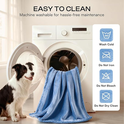 Luciphia Waterproof Pet Blanket, Liquid Pee Proof Dog Blanket for Sofa Bed Couch, Reversible Sherpa Fleece Furniture Protector Cover for Small Medium Large Dogs Cats, Navy Blue X-Large（85" x 57"）