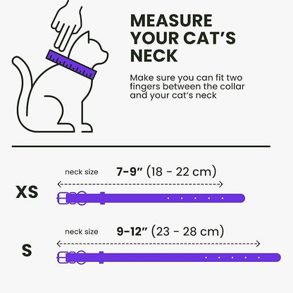 BRONZEDOG Leather Cat Collar with Removable Bells Non Breakaway Kitten QR Tag for Girl Boy (7" - 9" for Cats, Purple & Gold) (Pack of 2)