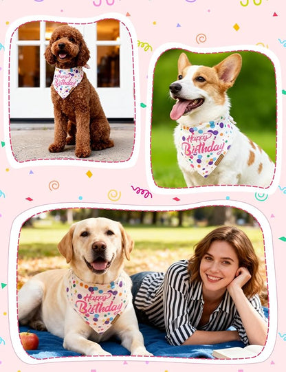 Luxury Double-Layer Dog Birthday Bandana – Handmade, Silk-Soft Polyester for All Dog Sizes | Birthday & Party Outfit | Gift-Ready Pet Accessory(Happy Birthday, Large)