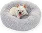 Calming Dog Bed for Medium Dogs Washable Donut 30 inches Anti-Slip Pet Bed,Round Fluffy Plush Faux Fur Cat Bed,Fits up to 45 lbs Pets,Frost Grey