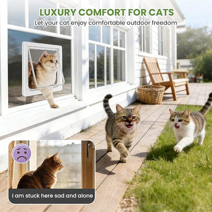 Cat Door for Window, 4 Locking Modes for Safety Cat Window Door, Fits 14"-24" Width Window, Durable Weatherproof design Cat Door, Magnetic Closure, Wider View, Pet Door With Safe & Comfortable for Cat