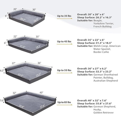 KSIIA Orthopedic Dog Bed - Waterproof Dog Couch Bed with Egg Crate Foam & Nonskid Bottom, 30 x 20 Inch, Gray