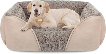 INVENHO Large Rectangle Orthopedic Dog Bed for Medium Small Dogs, Washable Soft Calming Puppy Sleeping Cuddler With Anti-Slip Bottom L(30"x24"x9")