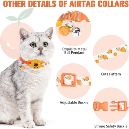 BINGPET AirTag Cat Collar with Bells, Upgraded Safety Elastic Cat Collar with Airtag Cat Collar Holder, Anti-Lost Cat Collars for Girl Boy Cats, Anti-Suffocation Kitty Puppy Collars