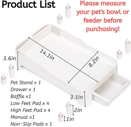 YOUEON Raised Pet Feeder Stand for Cats and Dogs Neck Health, Adjustable Height Elevated Shelf Suitable for 90% Automatic Pet Feeder & Water Dispenser, with Drawer to Stock Pet Snacks, Canned Food