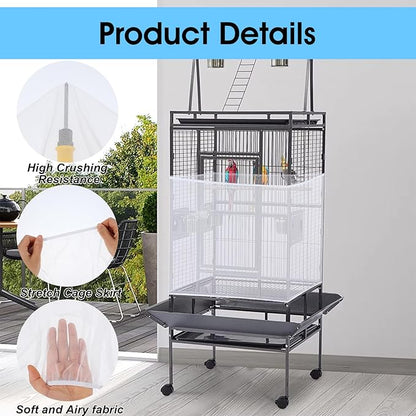 2PCS Bird Cage Seed Catcher, Nylon Adjustable Elastic Bird Cage Net Cover Skirt Guard, Universal Birdcage Accessories for Parrot Canary Parakeet Cockatiel Budgie Quail (Black, White)