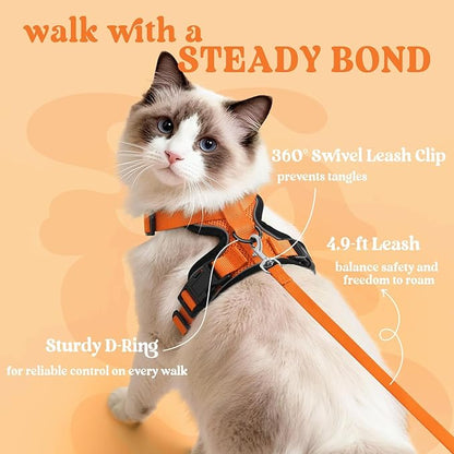 rabbitgoo Cat Harness and Leash for Walking, Escape Proof Soft Adjustable Vest Harnesses for Cats, Easy Control Breathable Reflective Strips Jacket, Orange, XXS