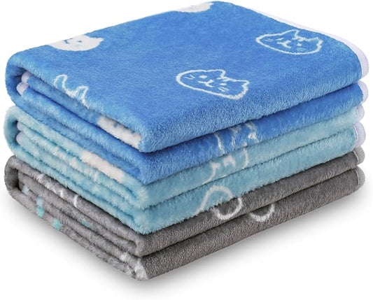 1 Pack 3 Blankets Super Soft Fluffy Premium Cute Cat Pattern Pet Blanket Flannel Throw for Dog Puppy Kitten Blue/Cyan/Grey Medium(30x20 inch)