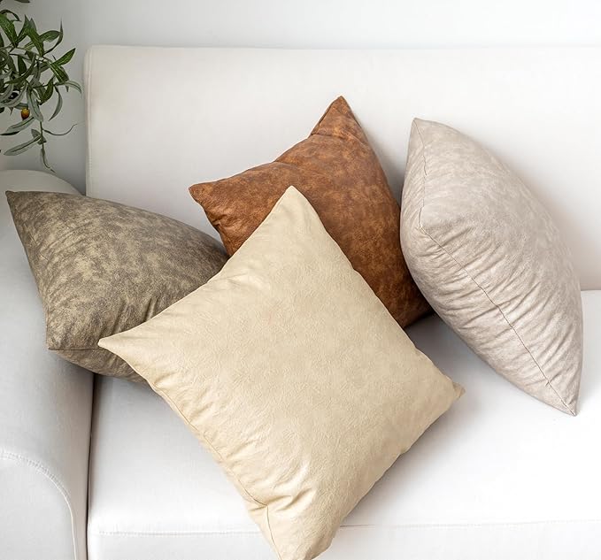 Oversized Vintage Decorative Pillow Covers 28x28, Pack of 2 Thickened Abrasion Farmhouse Faux Leather Cushion Cover, for Home Decor Outdoor Pet Hair Resistant Throw Pillow Covers Olive Green