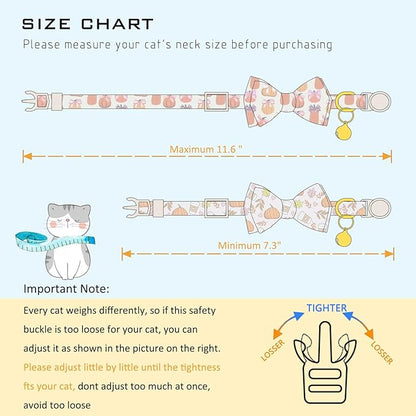 Faygarsle 2 Pack Fall Pumpkin Cat Collar with Bow Tie and Bell, Breakaway Safety Buckle, Pink and White