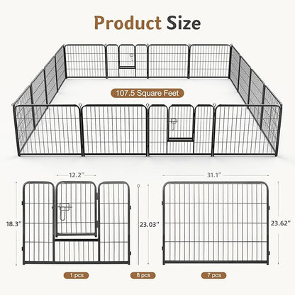 DUMOS Dog Playpen Indoor, Metal 24 Inch 16 Panels Foldable Pet Fence with Door, Outdoor Small Medium Large Dog Puppy Portable Exercise Play Pen for RV Camping, Trips, Play Yard