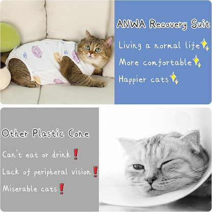 ANWA Cat Recovery Suit - Breathable Cat Onesie for Cats After Surgery Female, Kitten Surgery Recovery Suit Female Abdominal Wounds