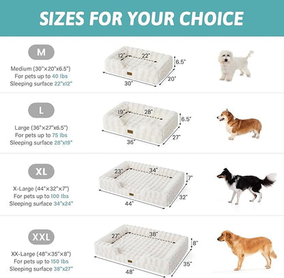 Orthopedic Dog Bed for Extra Large Dog, Soft and Warm Faux Fur Sofa for Giant Pet Up to 150 lbs, Foam Bolster Anti-Slip Couch with Washable Removable Cover, XXL 48x35x8 inch, Beige