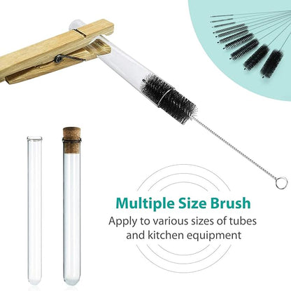CiaraQ Bottle Cleaning Brushes, 8 Inch Nylon Tube Brush Set, Cleaner for Narrow Neck Bottles Cups with Hook, Set of 10pcs