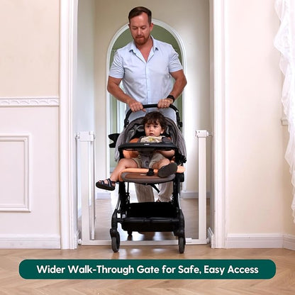 BABELIO Baby Gate for Doorways and Stairs, 36-41" Pet Gate with Wide Walk Thru Door and Lock Indicator, No Drill Pressure Mounted Safety Gate with Double Lock and Self-Closing, White