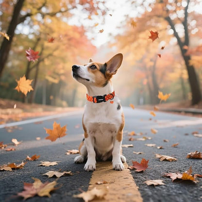 DOGWONG Fall Plaid Dog Collar, Cherkered Autumn Dog Collars, Adjustable Cute Halloween Pet Collars Design Dog Collar for Small Medium Large Dogs