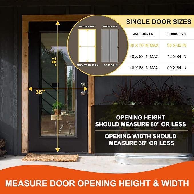 Fiberglass Magnetic Screen Door Fit Door Size 36 x 78 in- Heavy Duty Fiberglass Screen Door Mesh for Interior Door, Patio and Sliding Doors - Door Screen Magnetic Closure Let Fresh Air in