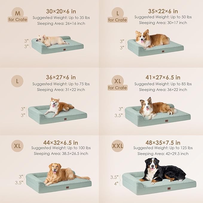 EHEYCIGA Extra Large Dog Bed Othorpedic, Memory Foam XL Dog Bed with Washable Removable Cover, Waterproof Pet Sofa Couch XLarge Size Dogs with Nonskid Bottom, 44x32x6.5, Greyish Green