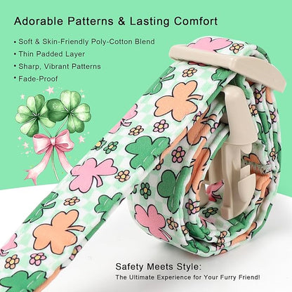St Patricks Day Dog Collar for Giant Large Dogs - Cute Pastel Lucky Clover Dog Collars, Lightweight Adjustable Irish Green Festival Dogs Collars with Quick Release Buckle XL