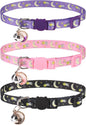 Breakaway Cat Collars with Bell & Cute Pendants, 3 Pack Safety Buckle Kitten Collars, Adjustable Pet Collar Ideal for Girl Boy Cats Puppy (Moon&Star)