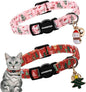 2 Pack Christmas Cat Collars Breakaway with Bell, DOGWONG Safety Buckle Christmas Snowman Cute Cat Collar for Girl Boy Cats，Adjustable 7-12 Inch