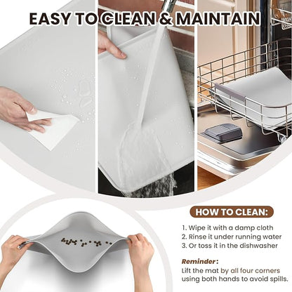 VIVAGLORY Dog Food Mat Flexmat Dog Bowl Mat, Placemat Food Tray with Raised Edges & Lip for Indoor Floor, Non Slip Waterproof Silicone Dish Placemat for Cat & Pet, L, Burgundy