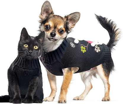 Christmas Dog Sweaters Xmas Pet Outfit Clothes Cute Black Snowman Costume Puppy Cat Knitted Jumpers (XL,Black Snowman)