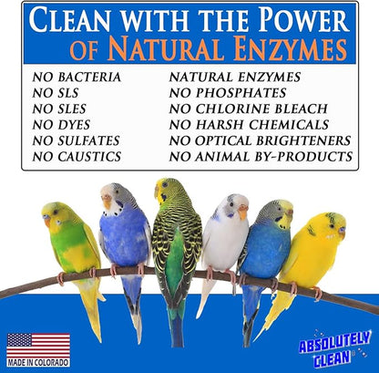 Absolutely Clean Amazing Bird Cage Cleaner and Deodorizer - Just Spray/Wipe - Safely & Easily Removes Bird Messes Quickly and Easily - Made in The US - Fragrance Free - 128oz Gallon