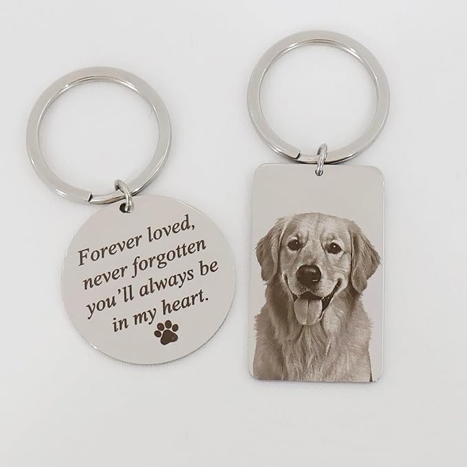 Custom Pet Portrait Keychain – Personalized Photo Engraved Keychain with Optional Back Text – Memorial Gift for Pet Lovers, Dog Owners, Cat Owners – Unique Pet Loss Remembrance Keepsake