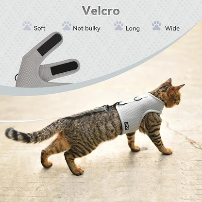 Cat Harness and Leash for Walking Escape Proof Breathable Mesh Fabric, Solid Grey, Medium, Adjustable Cat Walking Jackets, Padded Stylish Cat Vest