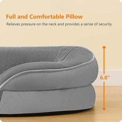 Dwanton Orthopedic Dog Bed for Medium Dogs with Gel Memory Foam, Waterproof Dog Sofa, Washable Pet Bed with Four Sided Bolster Cushion, Removable Cover & Non-Slip Bottom, 35", Medium Gray