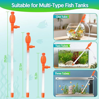 Fish Tank Cleaner Gravel Vacuum for Aquarium Water Changer Aquarium Siphon with Double Sided Sponge Brush Algae Scraper Fish Tank Cleaning Kit for Cleaning Gravel & Sand (Orange)