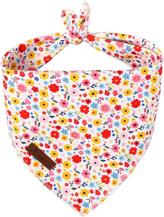 Floral Dog Bandana, UP URARA PUP Flowers Triangle Bid Scarf for Medium Large Dogs, Cotton Kerchief for Girl Boy Puppies, Cute Spring Blossom Bandana,L