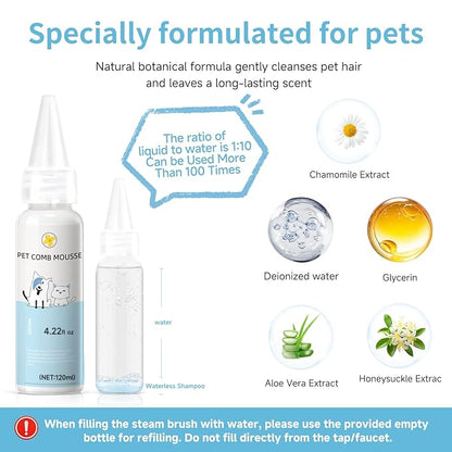 Pet Steam Brush Set for Dogs & Cats, Includes 3-in-1 Self Cleaning Spray Comb, Waterless Shampoo, Defur Tool, Bath Gloves, Bath Brush, Tooth & Ear Brush, Towel (11PCS)