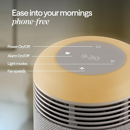 BLUEAIR Purifier for Bedroom - Mini Restful - Sunrise Clock with HEPASilent Filtration and Wake Up Light - Cleans Air and Supports Circadian Rhythm - USB-C and App Connectivity, Beige