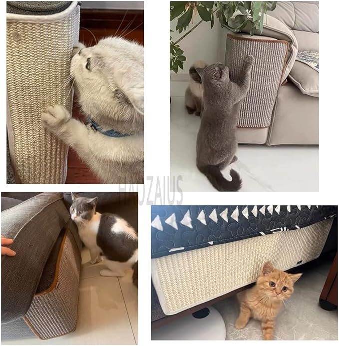 HAOZAIKEJI Cat Scratcher Mat Sofa Protector Natural Sisal Cat Scratching Mat Cat Scratch Couch Cover Heavy Duty Couch Guard Scratch Pad for Grinding Claws Protecting Furniture (Thicken Gray Long)