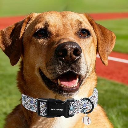 DOGWONG Baseball Dog Collar-Cute Boy Baseball Dog Collar, Adjustable Soft Male Dogs Collars for Medium Large Dogs, M