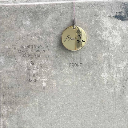 Cats Dogs ID Tags Personalized Engraving Birth Flowers Pattern for Custom Pets Collar Accessories 316L Stainless Steel Large Round Name Plate