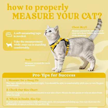rabbitgoo Cat Harness and Leash for Walking, Escape Proof Soft Adjustable Vest Harnesses for Cats, Easy Control Breathable Reflective Strips Jacket, Yellow, XXS