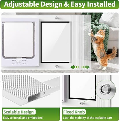 Aluminum Frame Cat Door for Window with Magnetic Auto Closure, Adjustable Width Quick-Fit Pet Door for Window Insert, Suitable for Most Medium Cats & Small Dogs (27''-32'')
