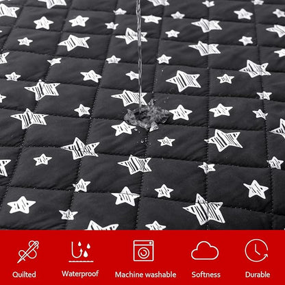 Waterproof Dog Bed Covers Replacement Washable Pet Hair Easy to Remove, Noiseless Quilted Puppy Pet Bed Cover Lovely Black Star Print 20x30 Inches, for Dog/Cat, Cover Only