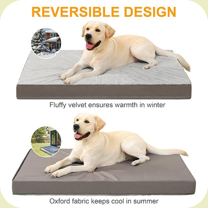 KSIIA Orthopedic Dog Bed Waterproof Dog beds for Extra Large Dogs Deluxe Plush Washable mat with Egg Crate Foam & Removable Cover, 53 x 36 Inch, Gray