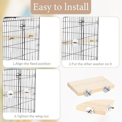 2PCS Bird Perch Platform Flat, Fan Shape and Rectangle Bird Cage Platform, 5.9 × 3.14 Inches Birds Perch Stand Platforms with Stainless Steel Washers for Cockatiel Rat Hamster Guinea Pig Conure