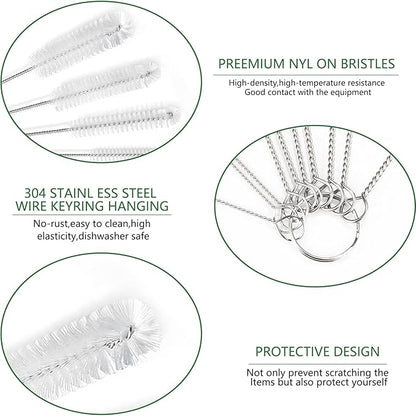 CiaraQ Bottle Cleaning Brushes, 9.8 Inch Nylon Tube Brush Set, Cleaner for Narrow Neck Bottles Cups with Hook, Set of 10pcs