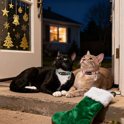 Cat Collar,2 Pack Cat Collars Breakaway with Bell, DOGWONG Safety Buckle Red Christmas Santa Cat Collar for Girl Boy Cats and Small Dogs，Adjustable 7-12 Inch,Pet Supplies Accessories