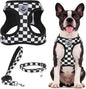 PUPTECK Adjustable Dog Harness Collar and Leash Set Step in No Pull Pet Harness for Small Medium Dogs Puppy and Cats Outdoor Walking Running, Checkered Black&White L