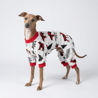 Fitwarm Reindeer Dog Christmas Pajamas, Winter Doggy Clothes for Small Dogs Boy Girl, Fleece Dog Onesie with Feet, Holiday Pet Outfit, Black, White, Red, Large
