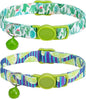 SOLMOONY Cute Cat Collar for Girl Boy,Colorful Breakaway Cat Collars with Bell 2 Pack，Adjustable Printed Nylon with Safety Buckles Kitten Collar (Cactus)