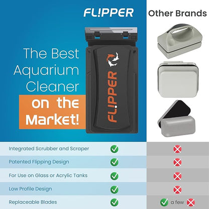 FLIPPER Standard Magnetic Aquarium Glass Cleaner – 2-in-1 Scrubber and Scraper, Hands-Free Fish Tank Cleaner for Algae Removal, Safe for Glass & Acrylic Tanks up to 1/2" (12mm), Freshwater & Saltwater