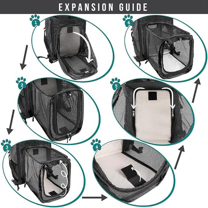 PetAmi Dog Cat Backpack Carrier, Expandable Pet Carrier Backpack for Travel Hiking, Small Medium Dog Puppy Large Cat Carrying Backpack, Airline Approved Ventilated Soft Back Support, 18 lbs, Black